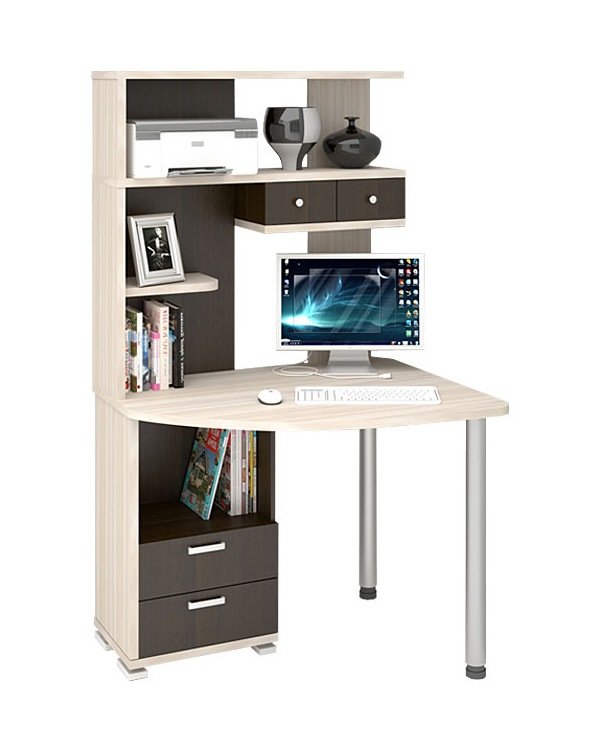 Угловой компьютерный стол с надстройкой и шкафчиками фото