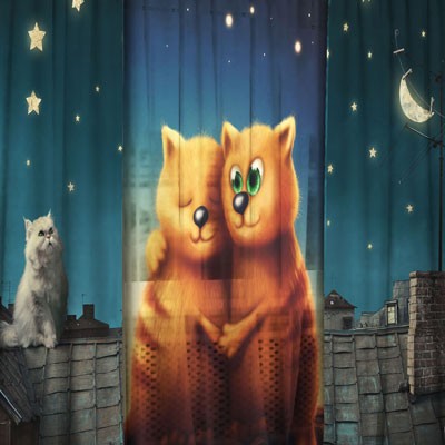 Комплект штор с тюлем Коты на крыше