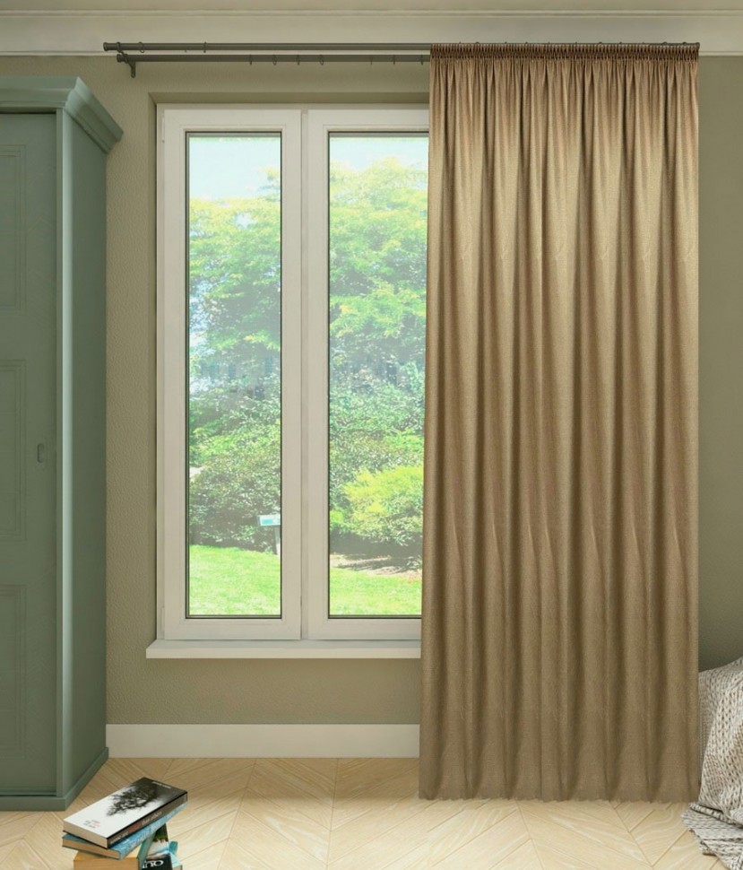 Штора Блэкаут рогожка золотисто-бежевый